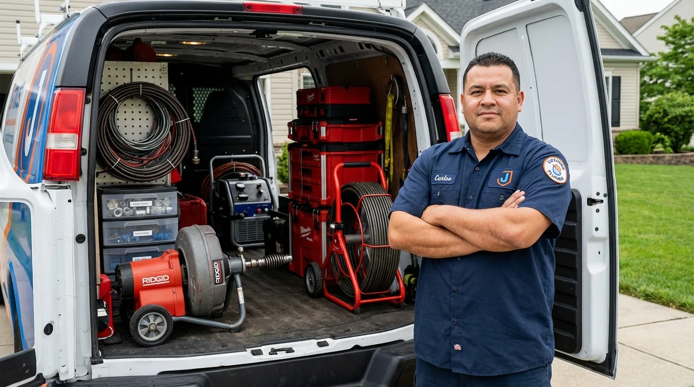 Professional drain cleaning equipment and Johns Plumbing LLC plumber in Drexel Hill