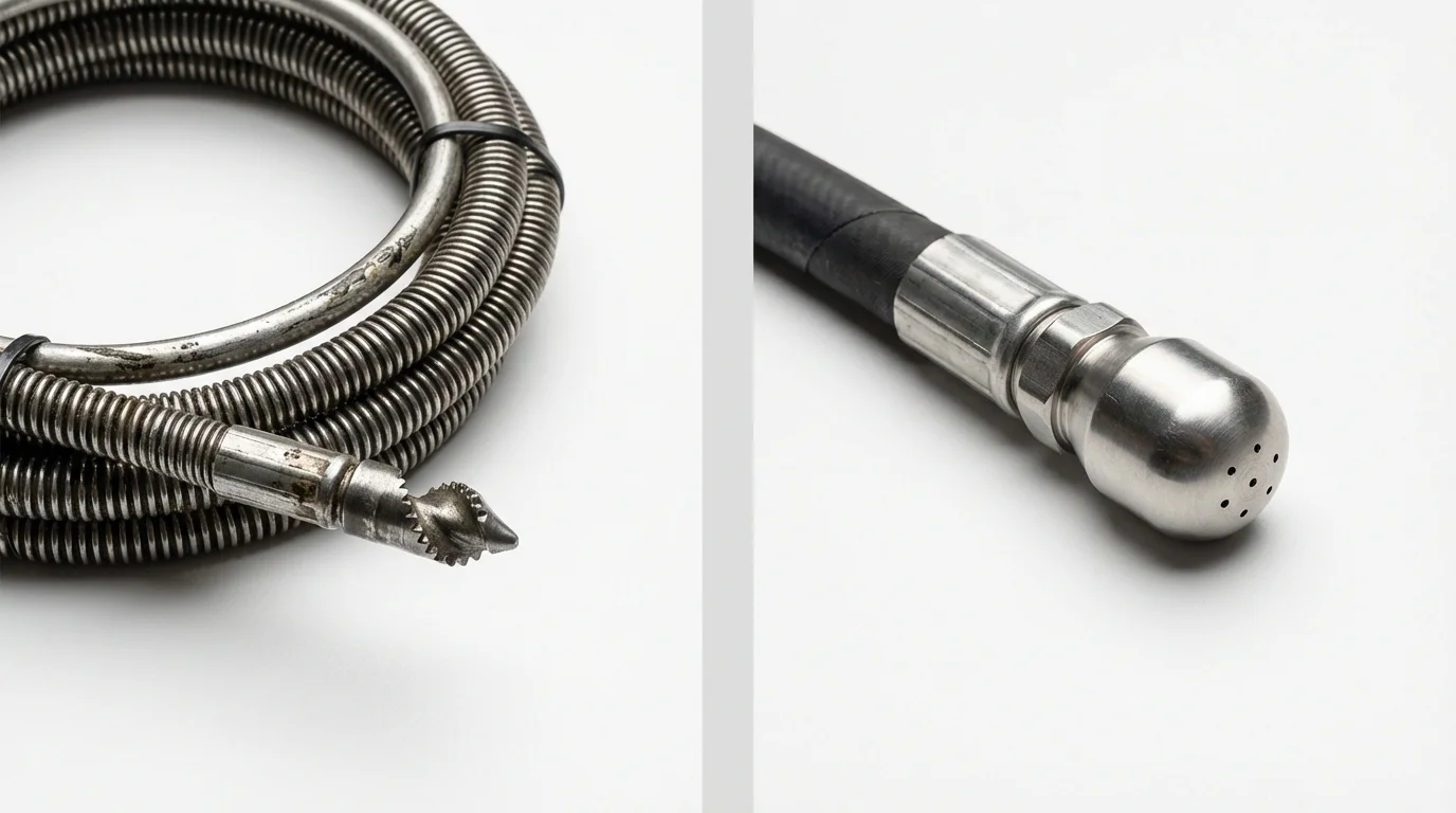 Drain snake cable and hydro jetting nozzle used for drain cleaning in Drexel Hill, PA