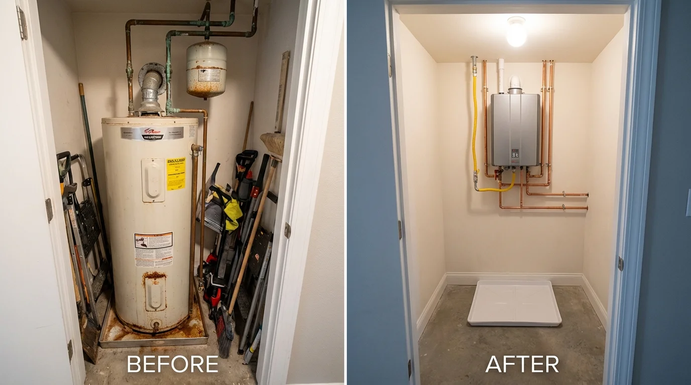 Tank water heater versus wall-mounted tankless unit comparison for Drexel Hill, PA homeowners