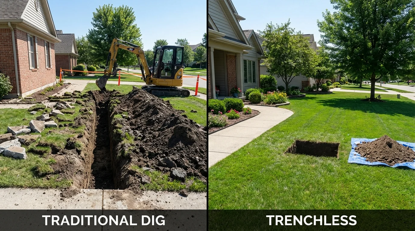 Trenchless sewer repair with minimal yard damage versus traditional excavation in Drexel Hill, PA